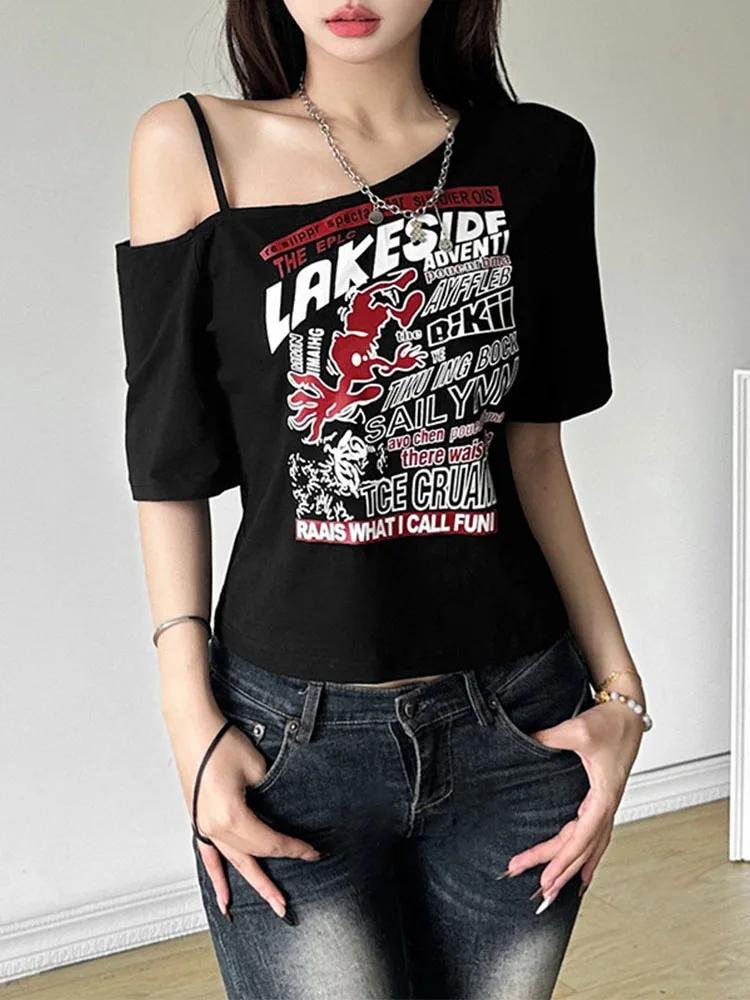 T-shirt gothique Y2K pour femme, imprimé lettre off initiated Punk, Harajuku, Streetwear d'été, Grun