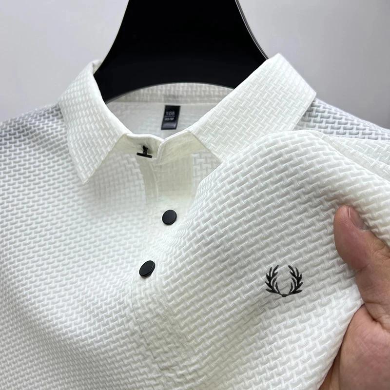 Polo homme décontracté uni respirant à motif floral, manches courtes, collection été 2026 – T-shirt