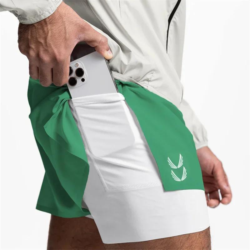 NOUVEAUX Shorts de sport Hommes 2 en 1 Shorts à double pont Pantalons de survêtement d'été en plein 