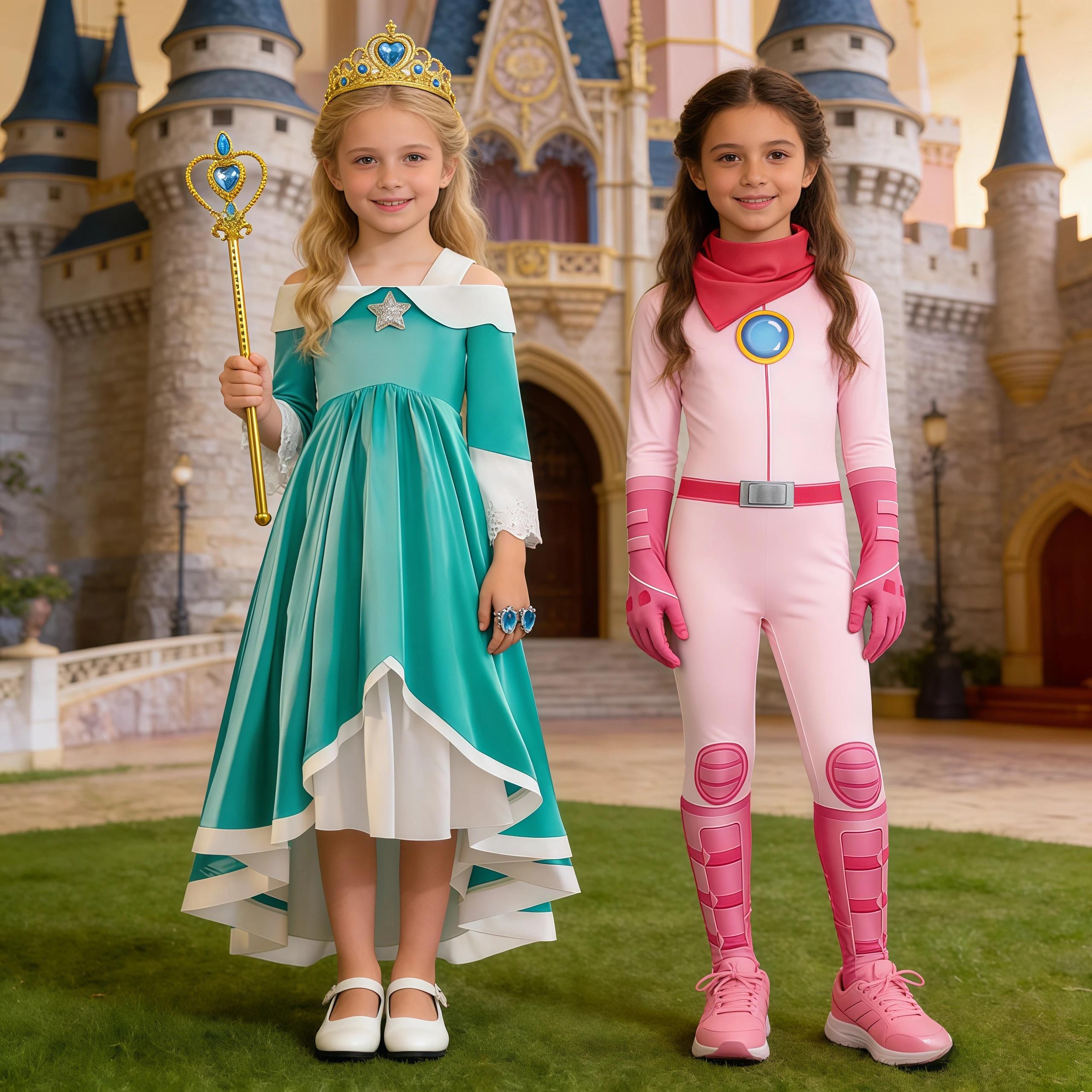 Robe de princesse pêche pour filles, vêtements de jeu de rôle Rosalina, Costume de Cosplay, vêtement