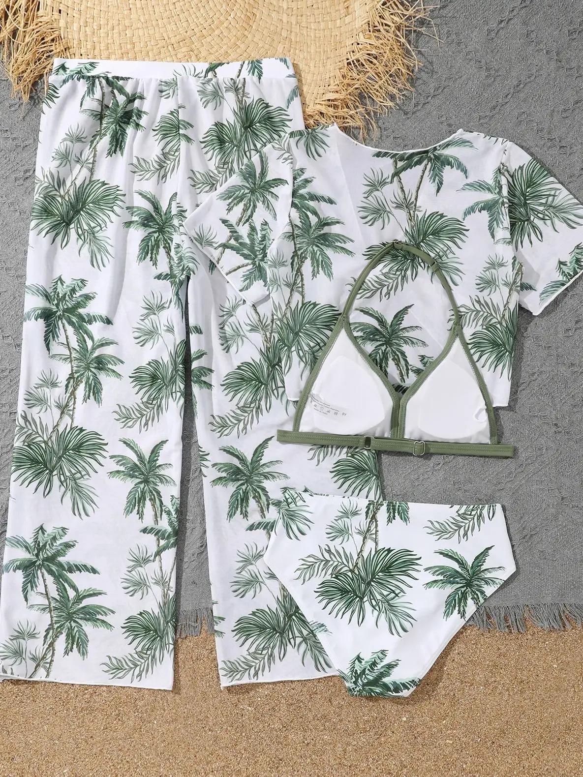 Ensemble de 4 pièces de maillots de bain pour filles 2026 : Haut et bas de bikini, tenue de bain pou
