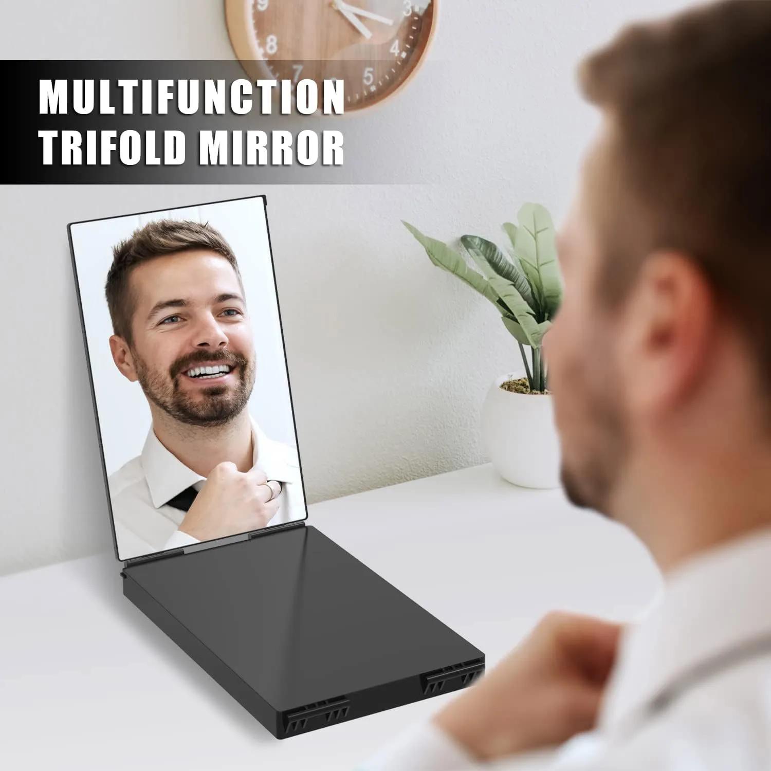 Miroir compact à 3 voies pour couper les cheveux, miroir cosmétique portable à trois volets, miroir 