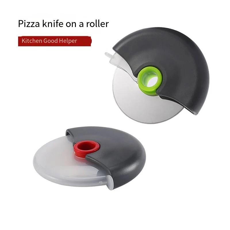 Couteau à découper à roue ronde en acier inoxydable pour Pizza, avec couvercle, rouleau, trancheur d