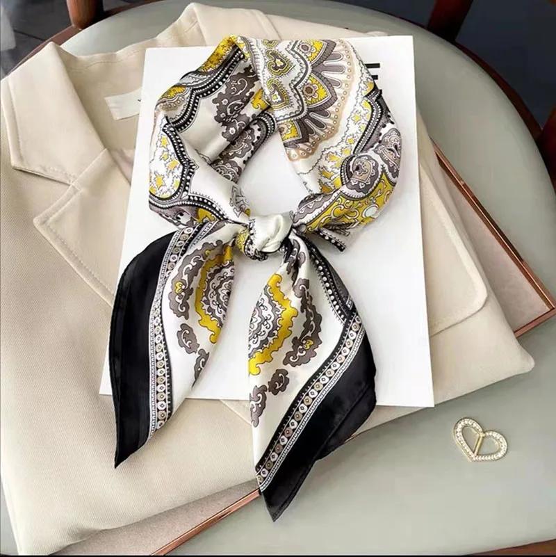 Foulard carré imprimé de luxe pour femmes, bandeaux de cheveux Hijab, foulard de la présidence, châl
