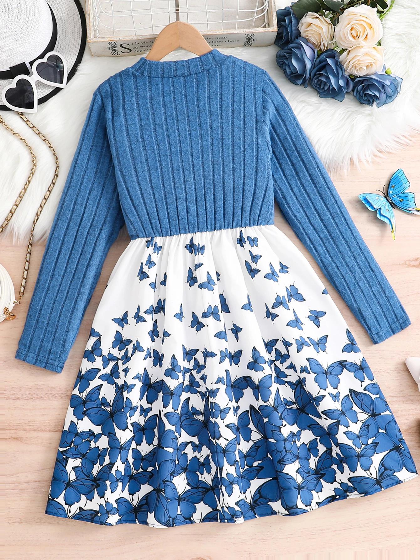 Robe en tricot décontractée pour filles de 8 à 12 ans, style printemps-automne, avec col rond, desig