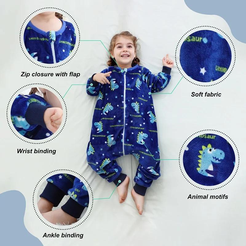 MICHLEY Sac de couchage en flanelle pour enfants, bébé, sac de couchage pour enfant, manches longues