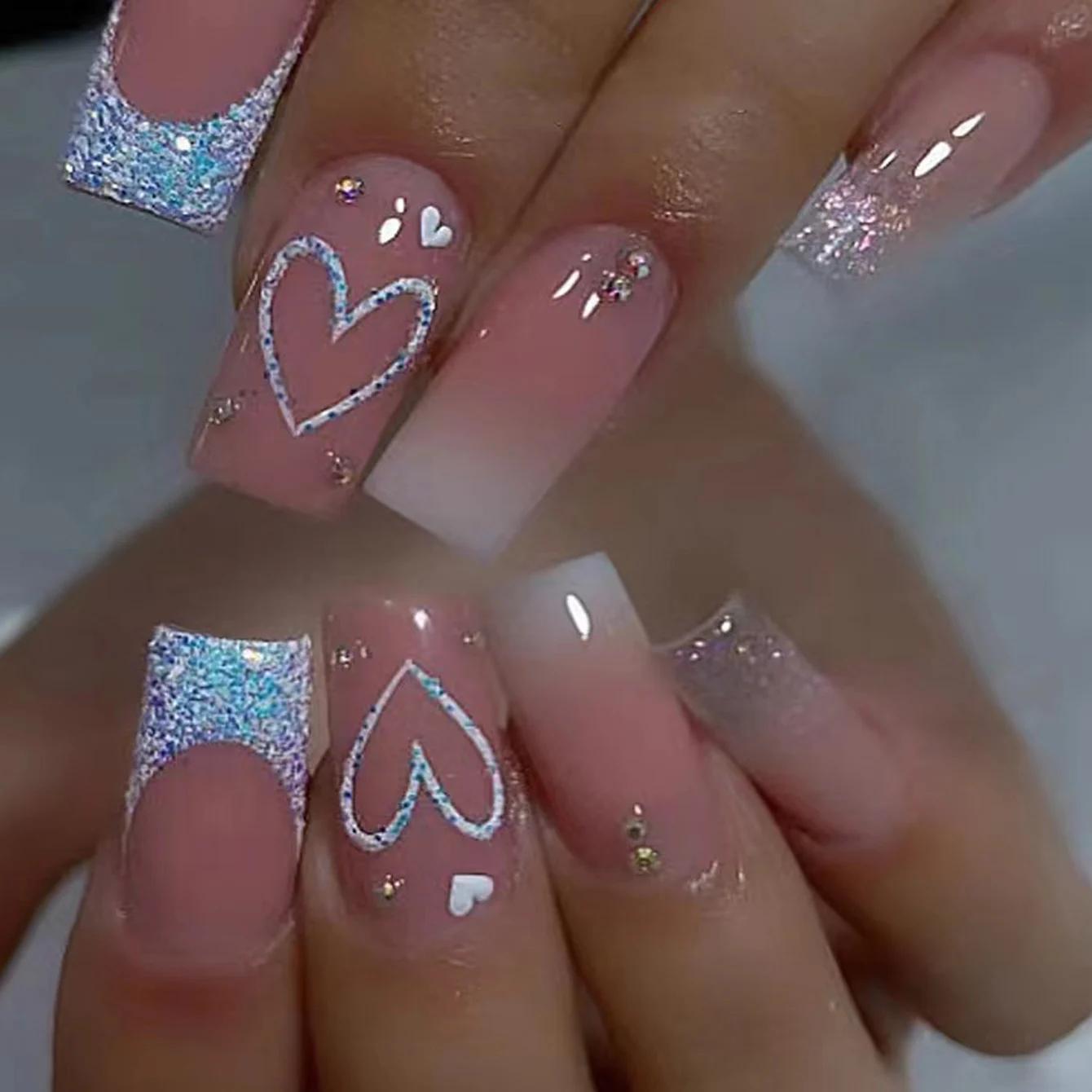 24 pièces ongles d'amour courts français dégradé avec 1 Gel de gelée et 1 lime à ongles-pour fille m