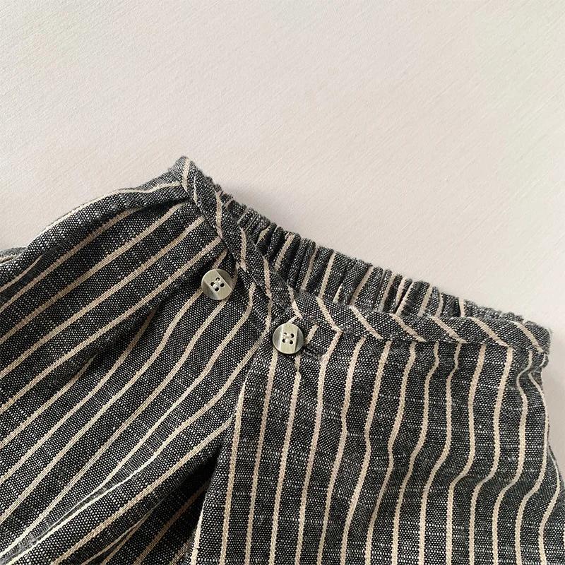 Pantalon rétro rayé en coton et lin pour enfants, pantalon large décontracté japonais, garçons et fi
