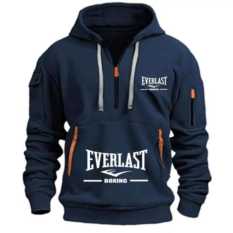 Sweat à capuche décontracté pour hommes, multi-poches, sport, manches longues, imprimé, chaud, demi-