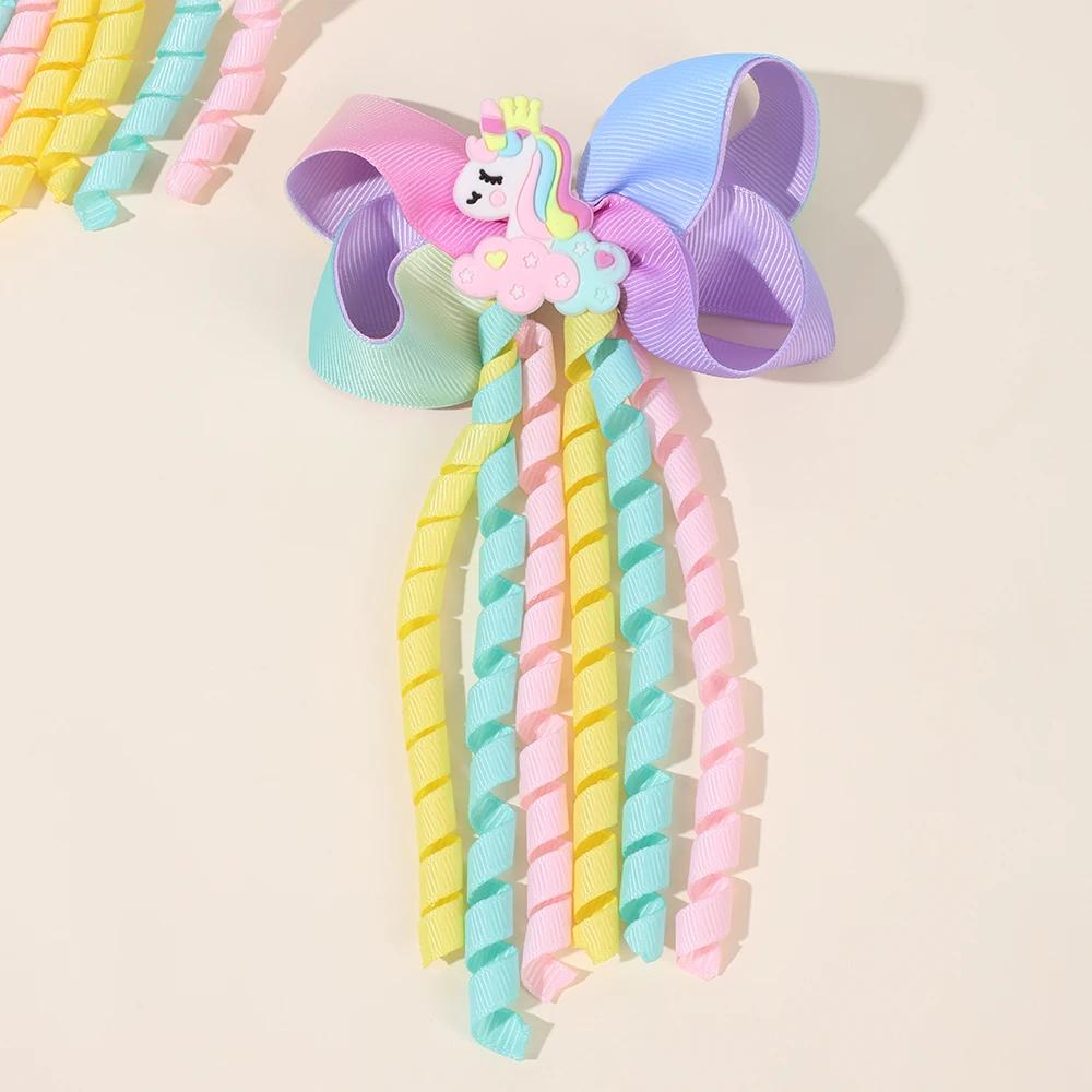 Pinces à cheveux licorne douces pour filles, Barrette à nœud, ruban à pampilles mignon, épingles à c