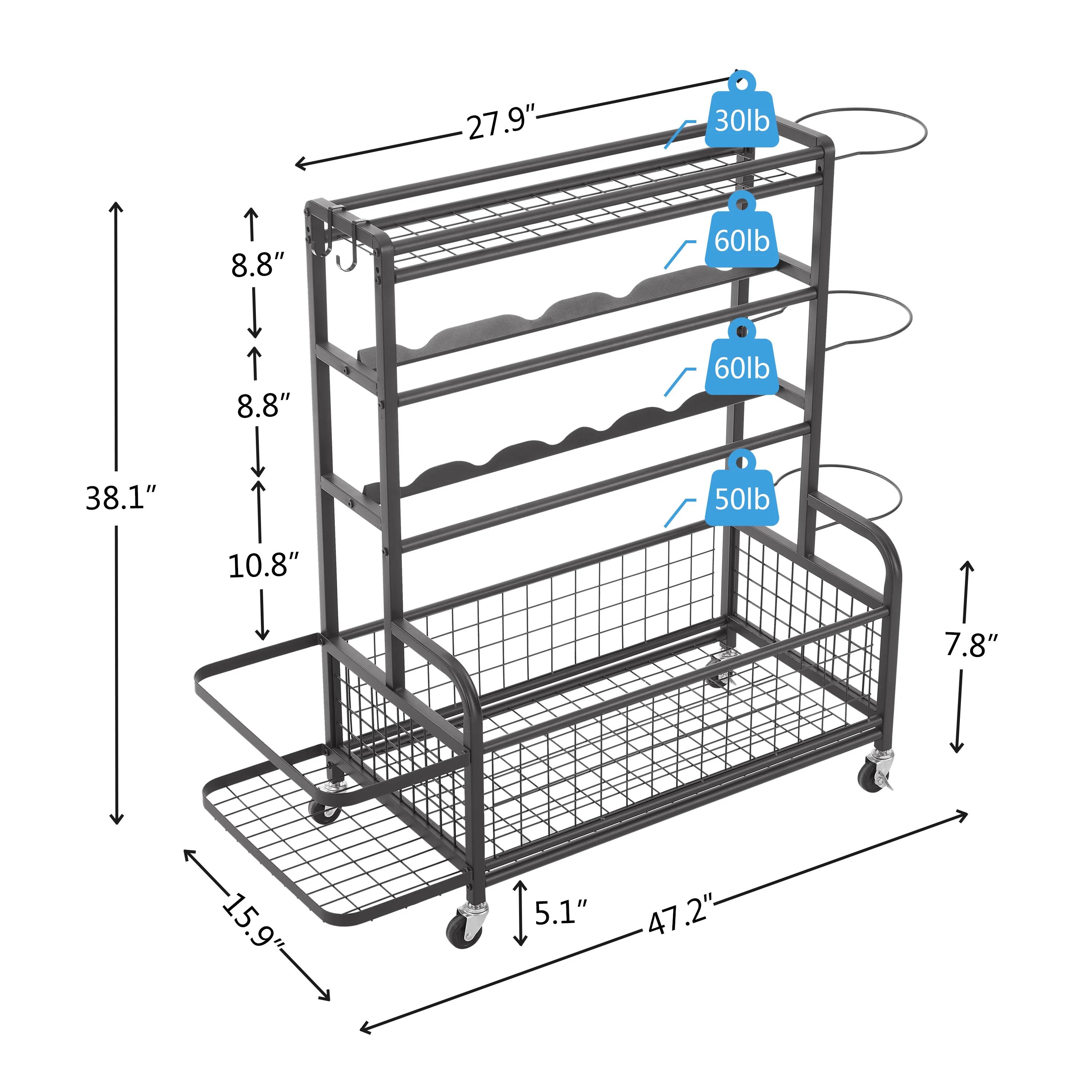 Polymères de stockage en métal à 4 niveaux avec roues roulantes, équipement de sport de basket-ball,
