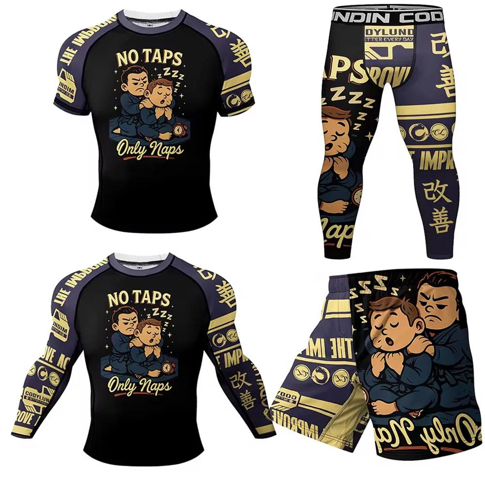 Nouveau MMA Compression Jiu Jitsu BJJ Rashguard hommes T-Shirt + pantalon en Nylon Kickboxing Sports