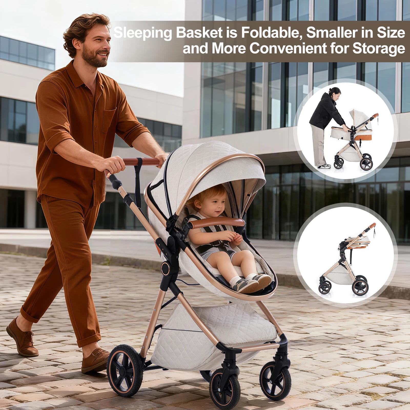 Poussette 3 en 1 pour bébé nouveau-né, poussette de voyage de luxe avec nacelle, poussette réglable 