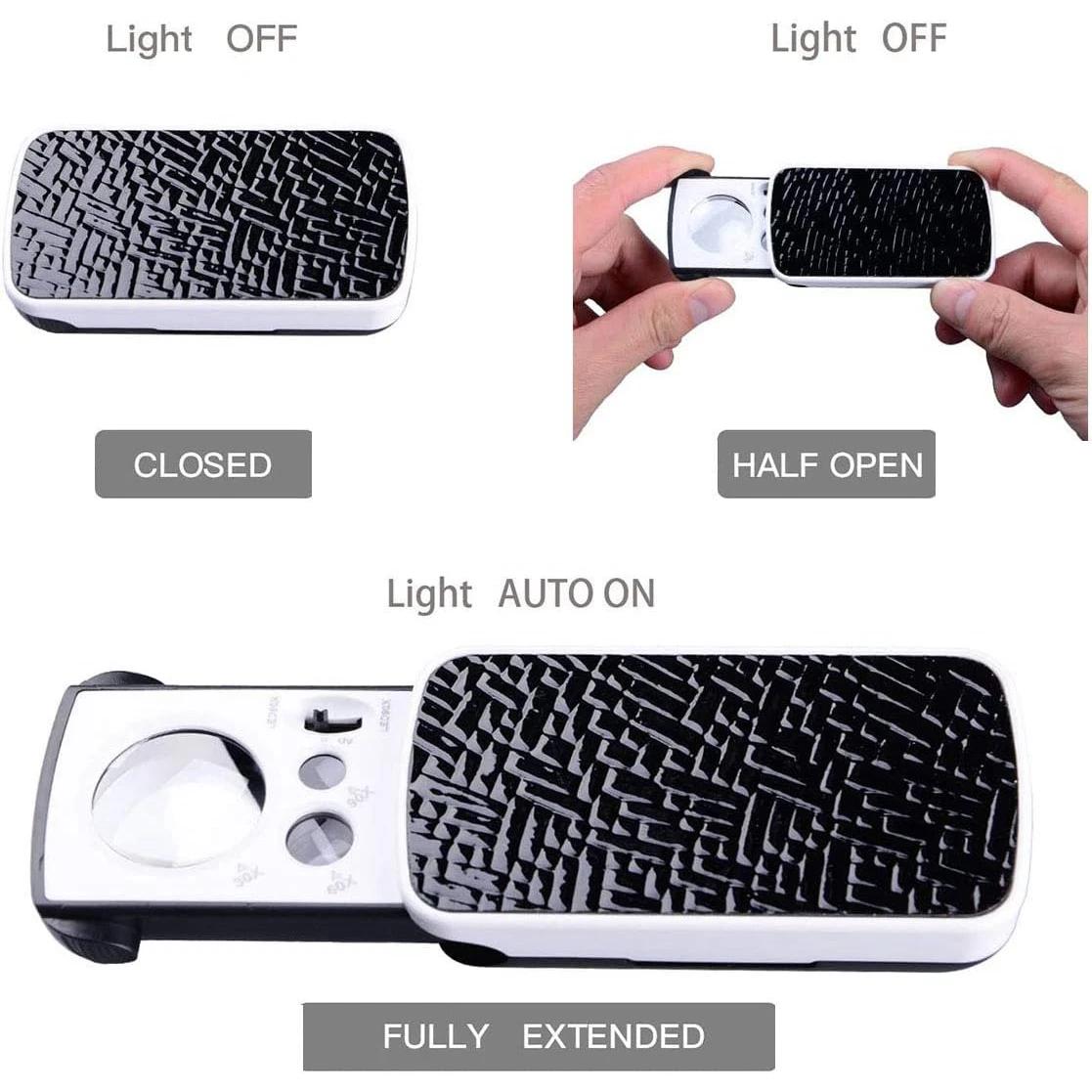 Loupe de bijoux avec lumière UV LED 30X 60X 90X, Loupe oculaire de bijoutier pliable pour pierres pr