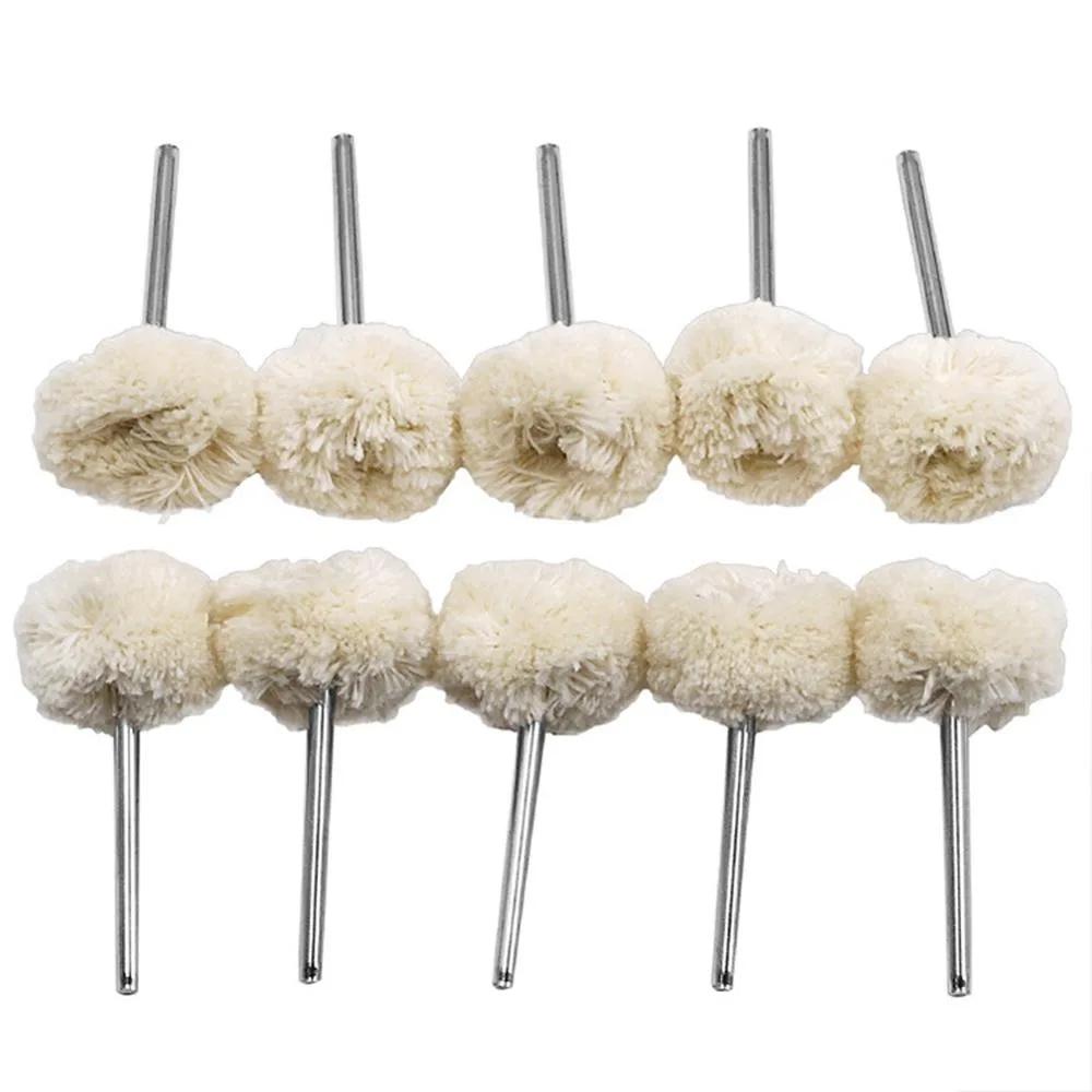 STONEGO 10 pièces tête de polissage de roue en laine avec tige de 3mm pour le polissage de bijoux mé