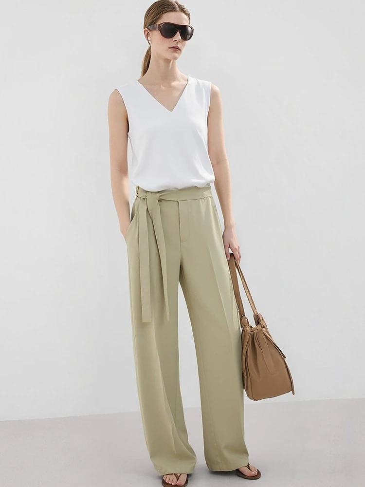 Pantalon Amii pour femme, nouvelle collection été 2026, taille nouée, coupe ample, jambe large, styl
