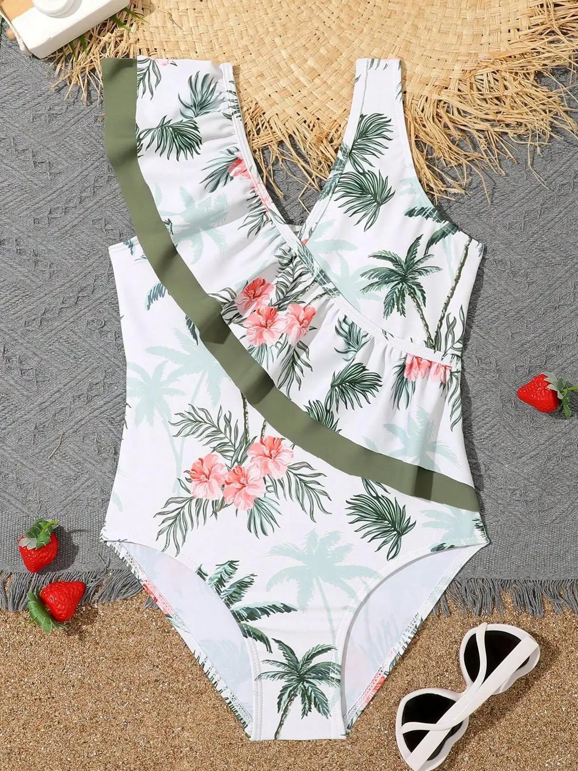 Maillot de bain une pièce imprimé à volants pour filles 2026 – Tenue de bain pour enfants, maillot d