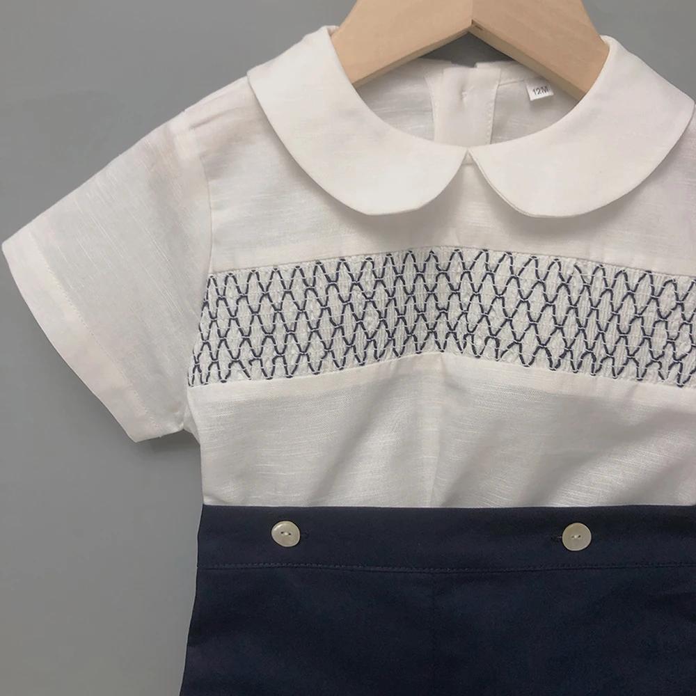 Ensemble de Boutique pour enfants, 2 pièces, smocks espagnol, en coton et lin, costume à manches cou
