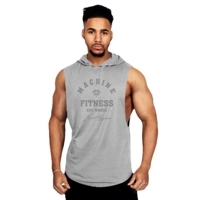 Vêtements de Sport à capuche homme débardeur été coton respirant Fitness musculation sans manches
