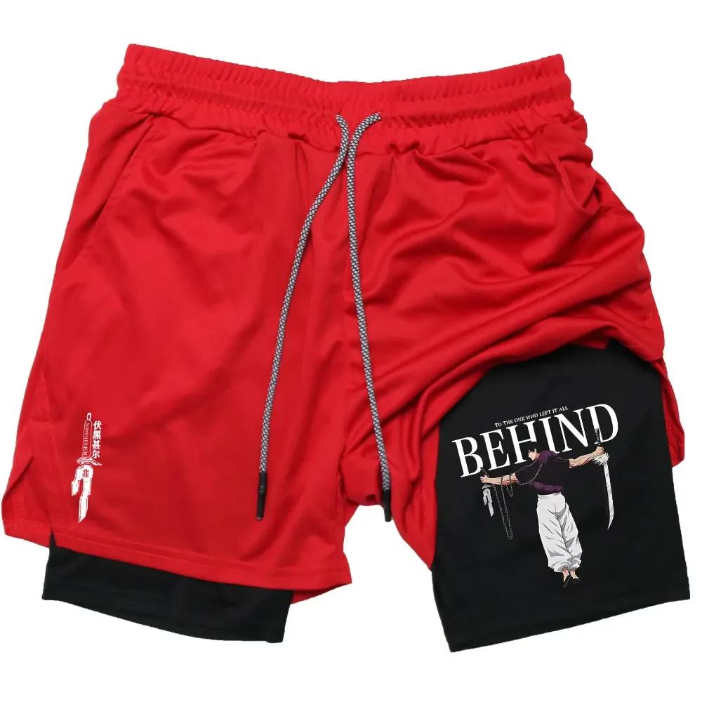 Short de fitness double couche pour homme, short de performance Anime, imprimé Toji, short Dean M, e