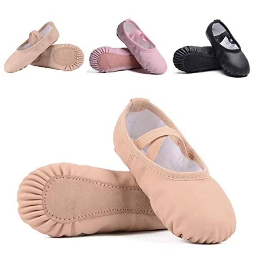 Chaussures de ballet souples en cuir PU pour femmes et enfants, chaussures de danse durables, chauss