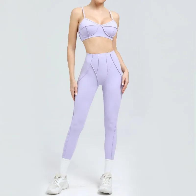Ensemble yoga femme taille haute hanche-levage pantalon dos ouvert soutien-gorge fitness course