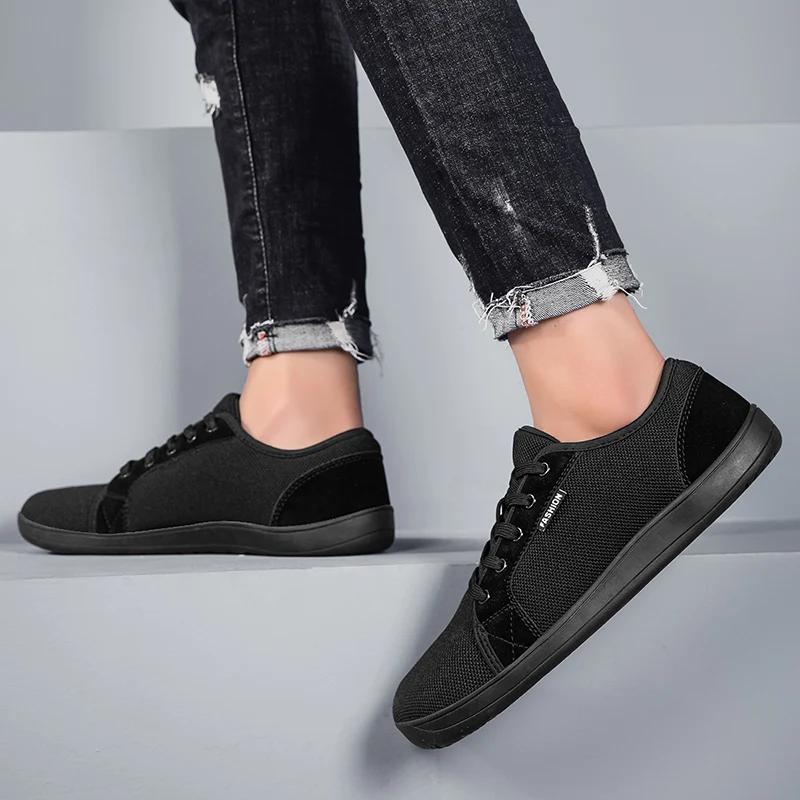 Baskets pieds nus blanches à la mode pour hommes et femmes, chaussures de marche à bout large, maill