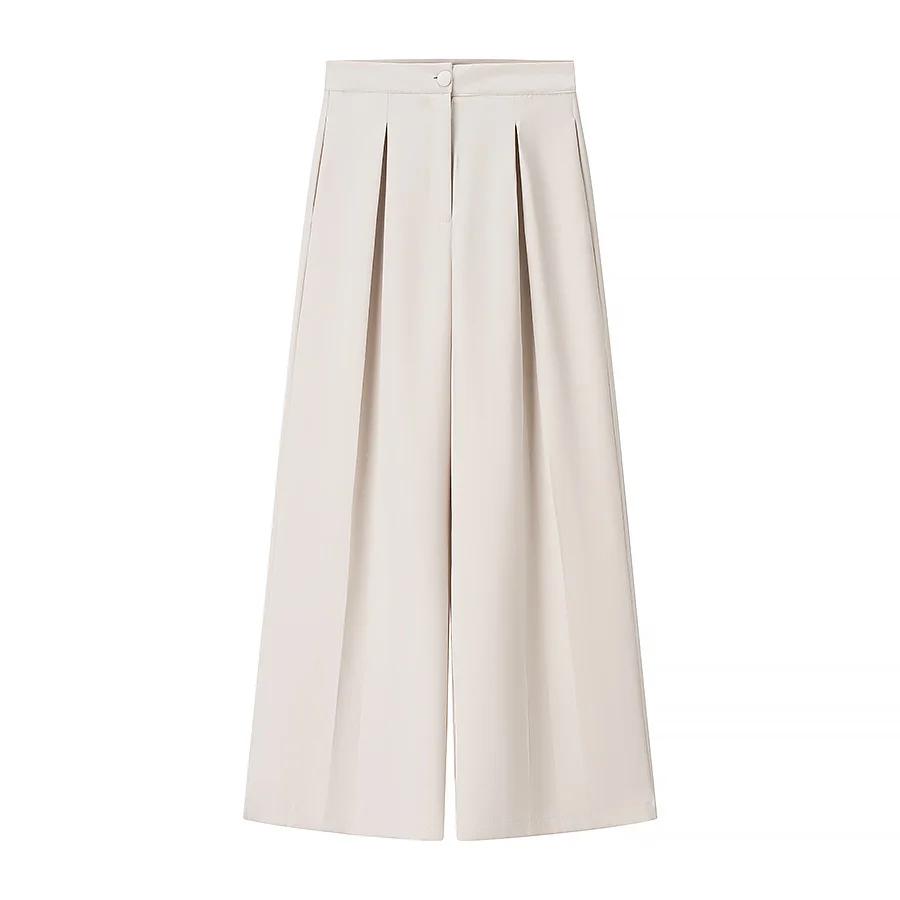 Ensemble tailleur chic 2 pièces pour femme : Gilet ajusté à col rabattu et pantalon long large à tai