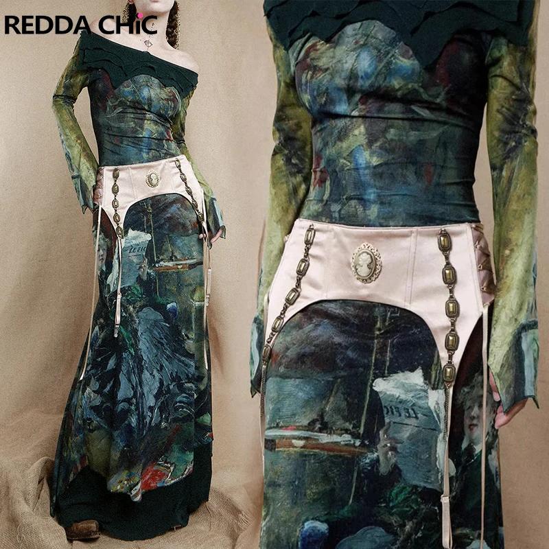 REDDACHIC-Ensemble de Robe Longue Cincher pour Femme, Imprimé Esthétique, Robe une Pièce, Porte-Jarr