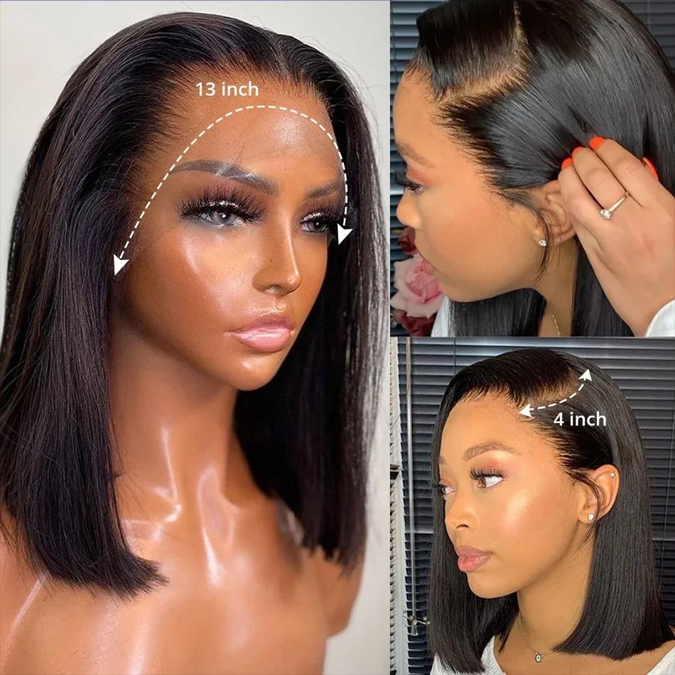 Perruques Bob à densité 220 %, lisses, en cheveux humains, avec dentelle frontale 13x4, en cheveux b