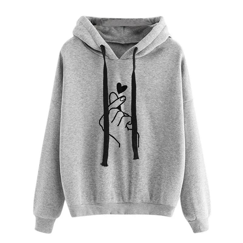 Automne sweat à capuche polaire couleur unie doigt coeur à capuche mode coréenne sweats à manches lo