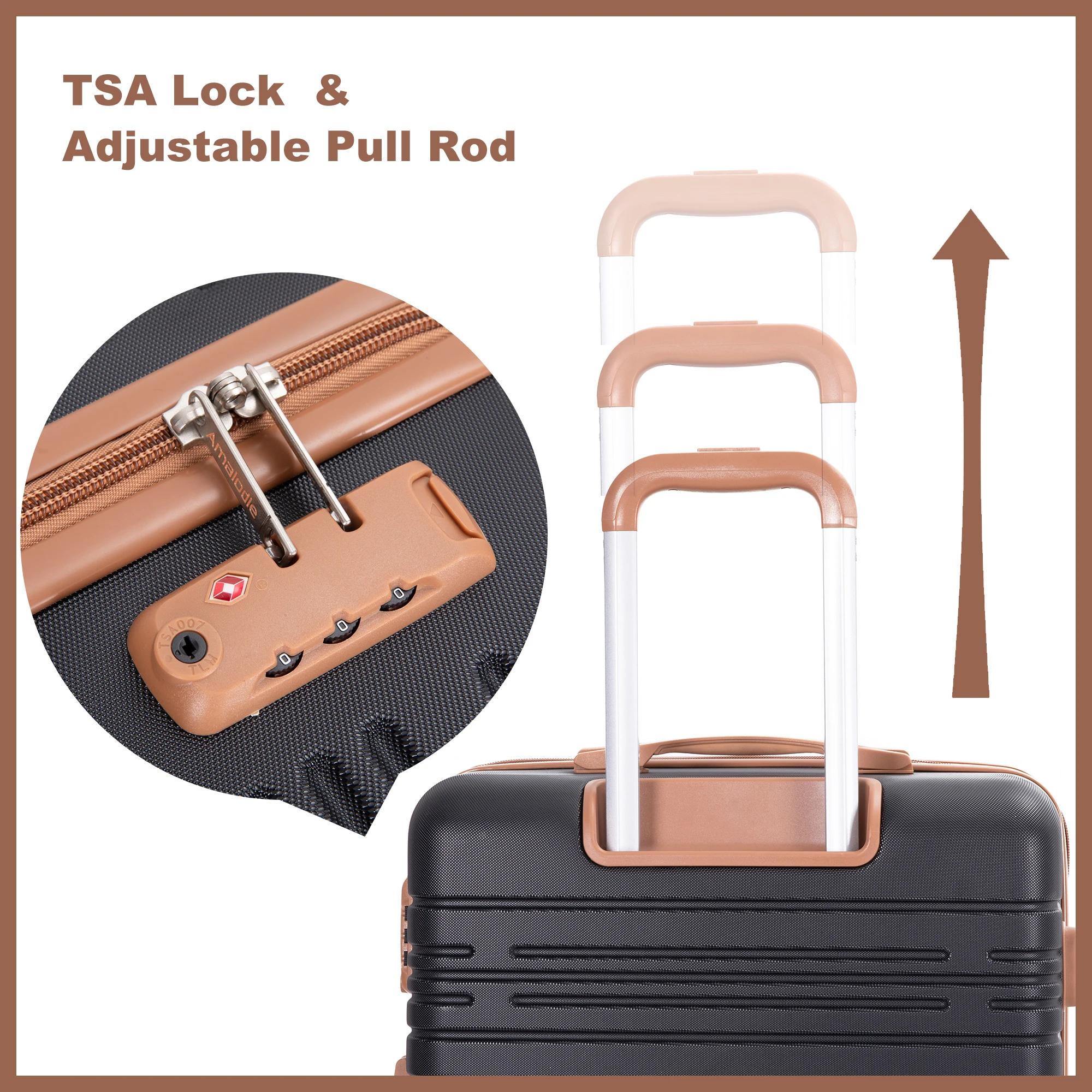 Ensemble de bagages 4 pièces, valises avec doubles roulettes pivotantes et serrure TSA, ensemble de 