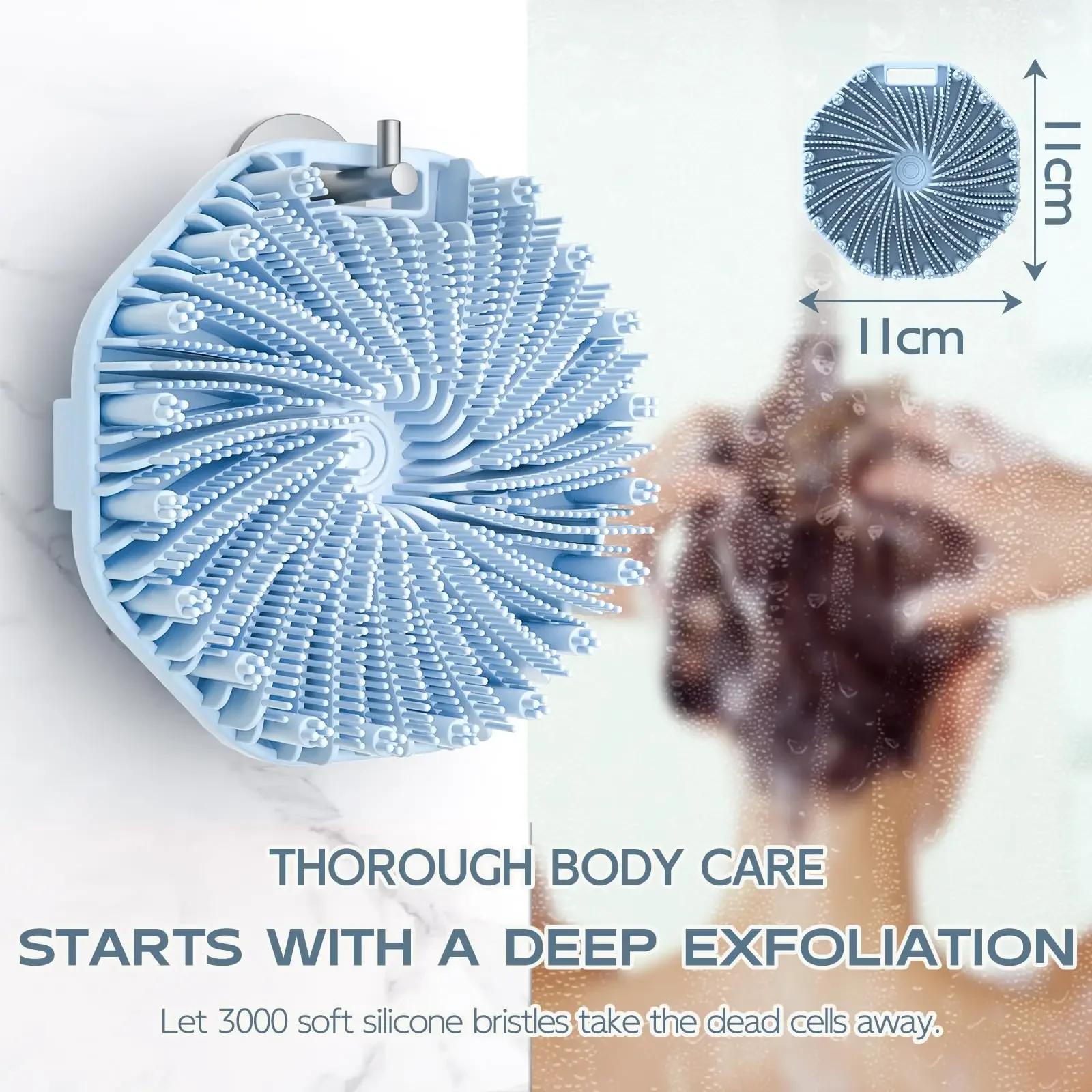 Brosse de bain en Silicone souple pour le dos, éponge de douche, brosse à récurer avec poignée, gomm