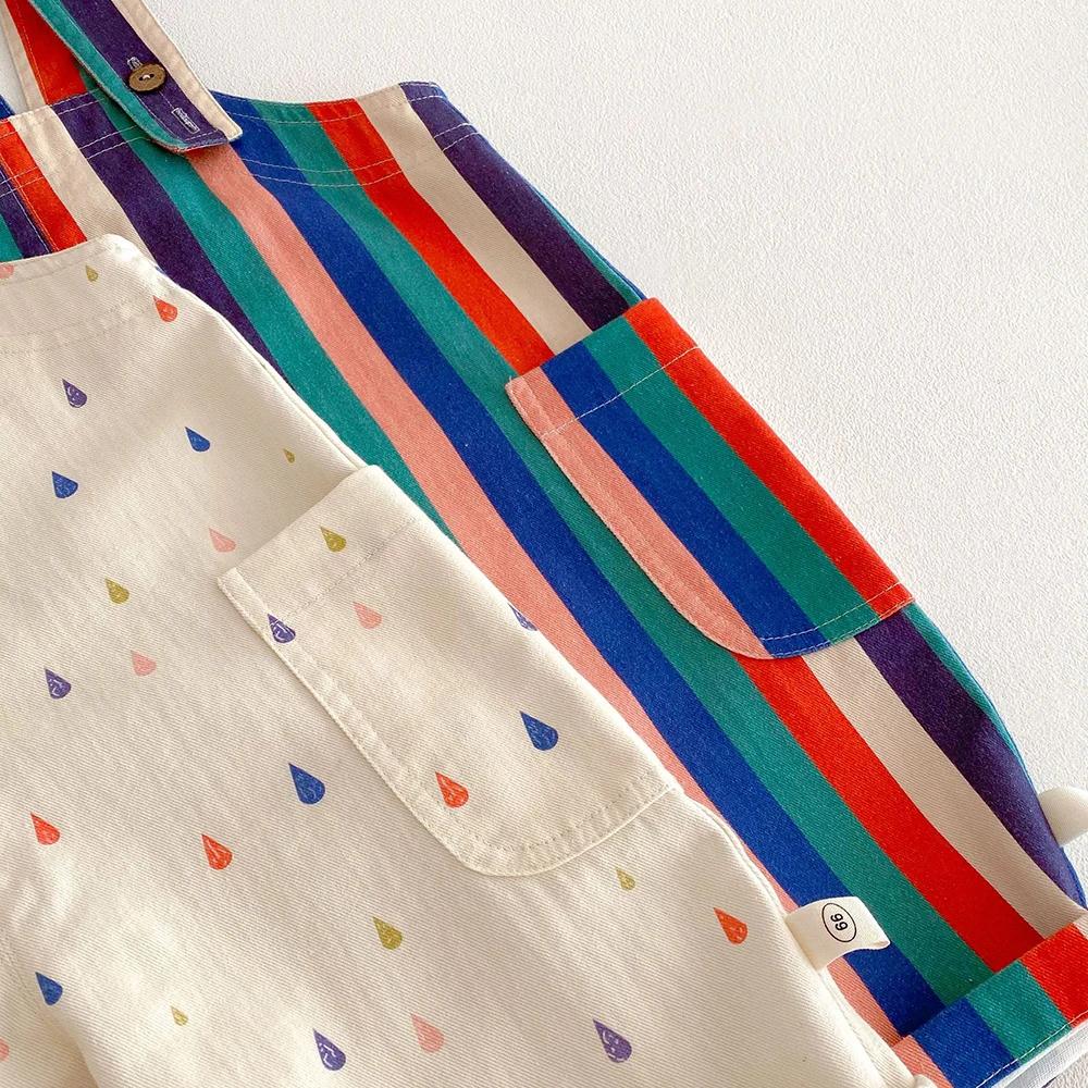 Vêtements de printemps unisexes pour enfants, salopette à la mode, combinaisons à pois rayés, costum