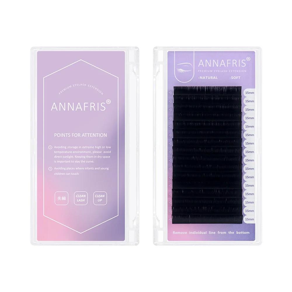 ANNAFRIS 16 rangées/plateau noir mat C D DD Curl Extension de cils individuelle Premium Faux vison c