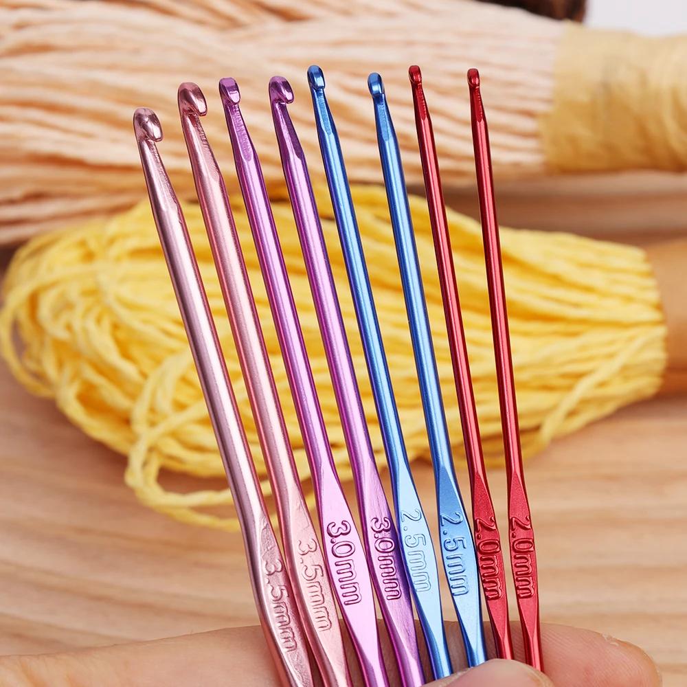 8 pièces poignée en métal Crochet aiguilles à tricoter en aluminium coloré tête unique Crochet fil à