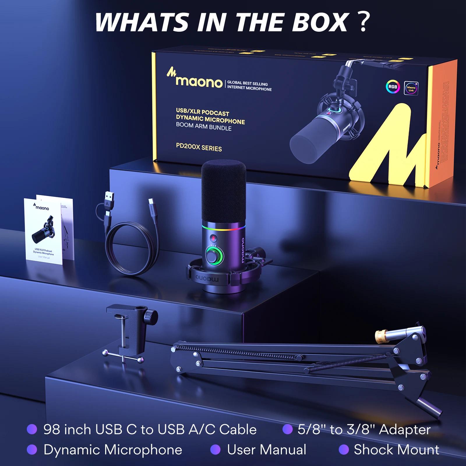 Microphone dynamique Maono PD200XS XLR/USB double mode, micro pour podcast avec logiciel Maonolink e