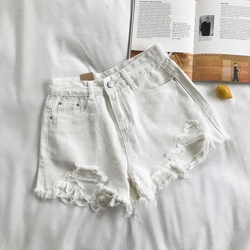 Short en jean déchiré taille haute pour femme, mode coréenne d'été, jean décontracté, poche, pompon,