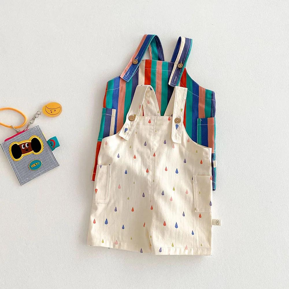 Vêtements de printemps unisexes pour enfants, salopette à la mode, combinaisons à pois rayés, costum