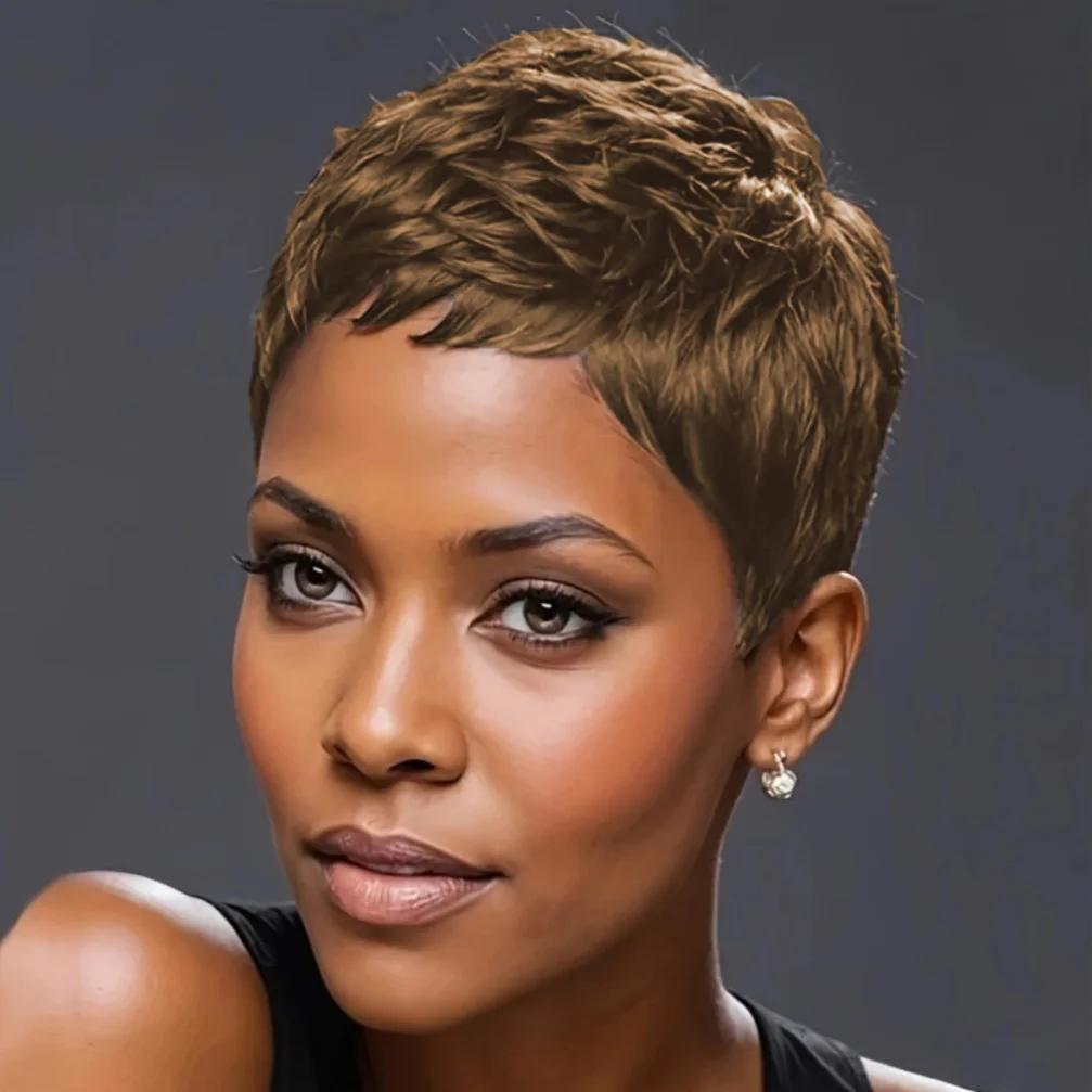 Perruque de cheveux humains ondulés bouclés, coupe Pixie, 4 pouces, densité 150%, pour femmes, entiè