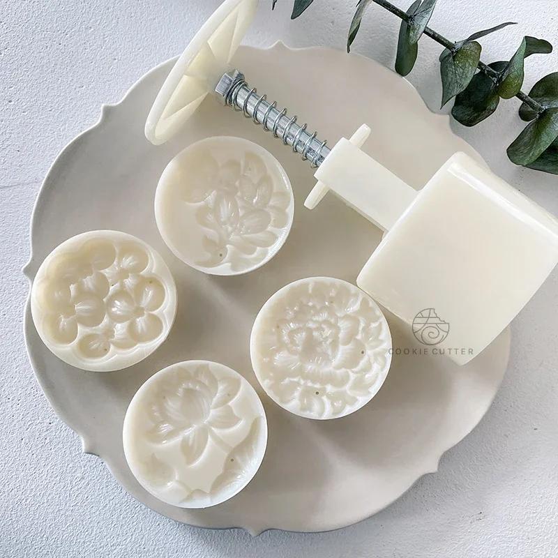 Moule à gâteau de lune rond en forme de fleur, style pastChevchinois, pression à la main 3D, outils 