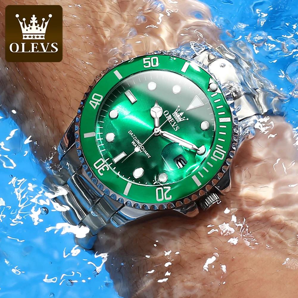 OLEVS 5885 montres pour hommes affaires bracelet en acier inoxydable montre à Quartz vert calendrier