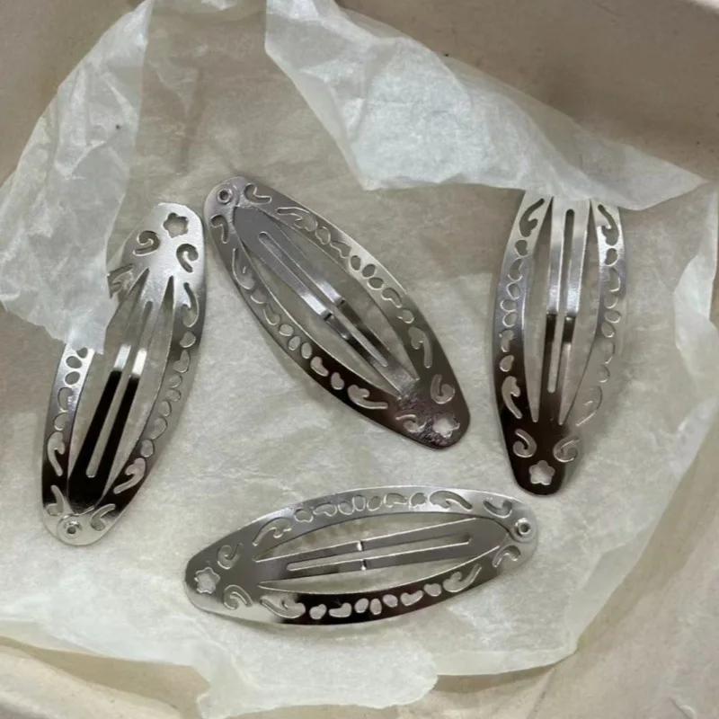 Pinces à cheveux Vintage à motif évidé Y2K, pinces à cheveux ovales en argent géométrique, épingle à