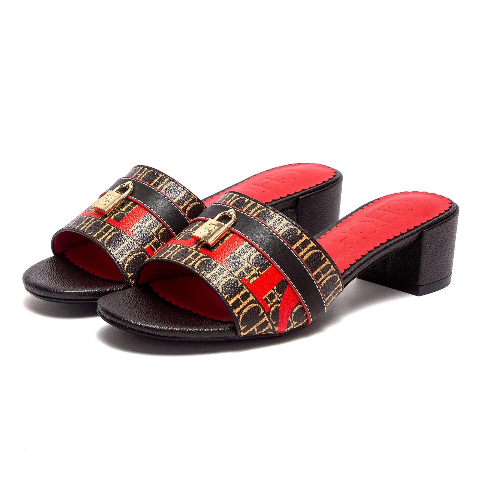 CHCH Sandales à talons pour femmes Sandales à talons épais et bloc bas Sandales coulissantes sans la