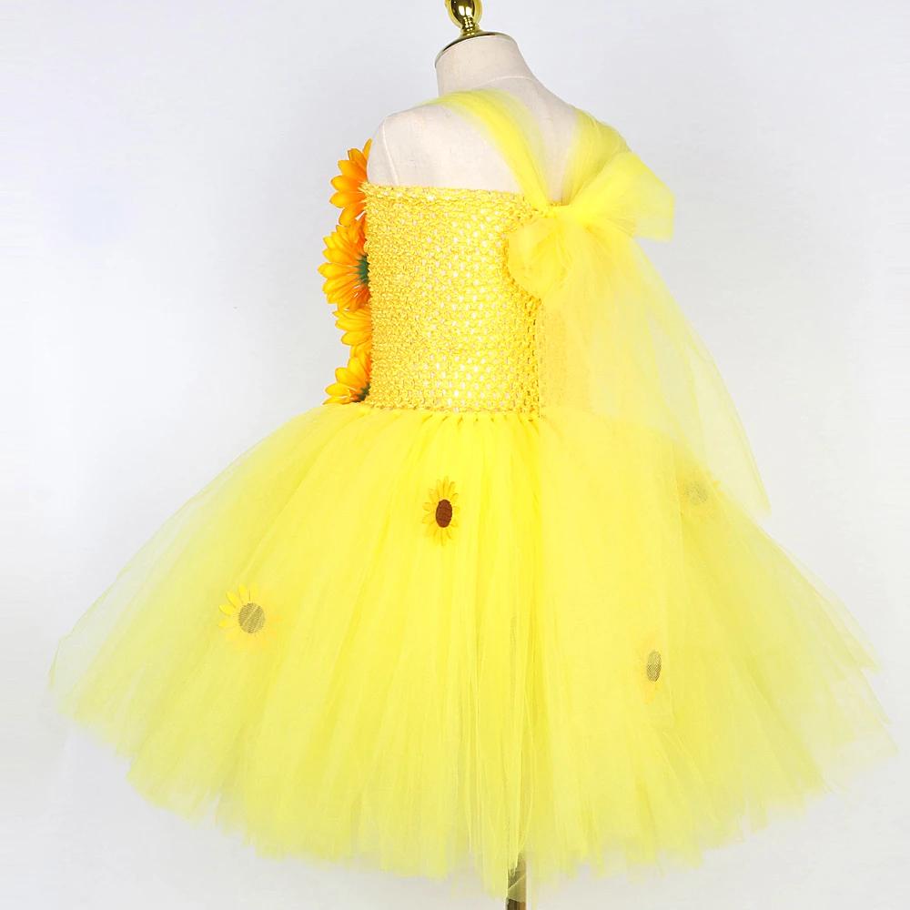 Costumes de tournesols jaunes pour filles, robes de demoiselle d'honneur élégantes, tenue dégradée d