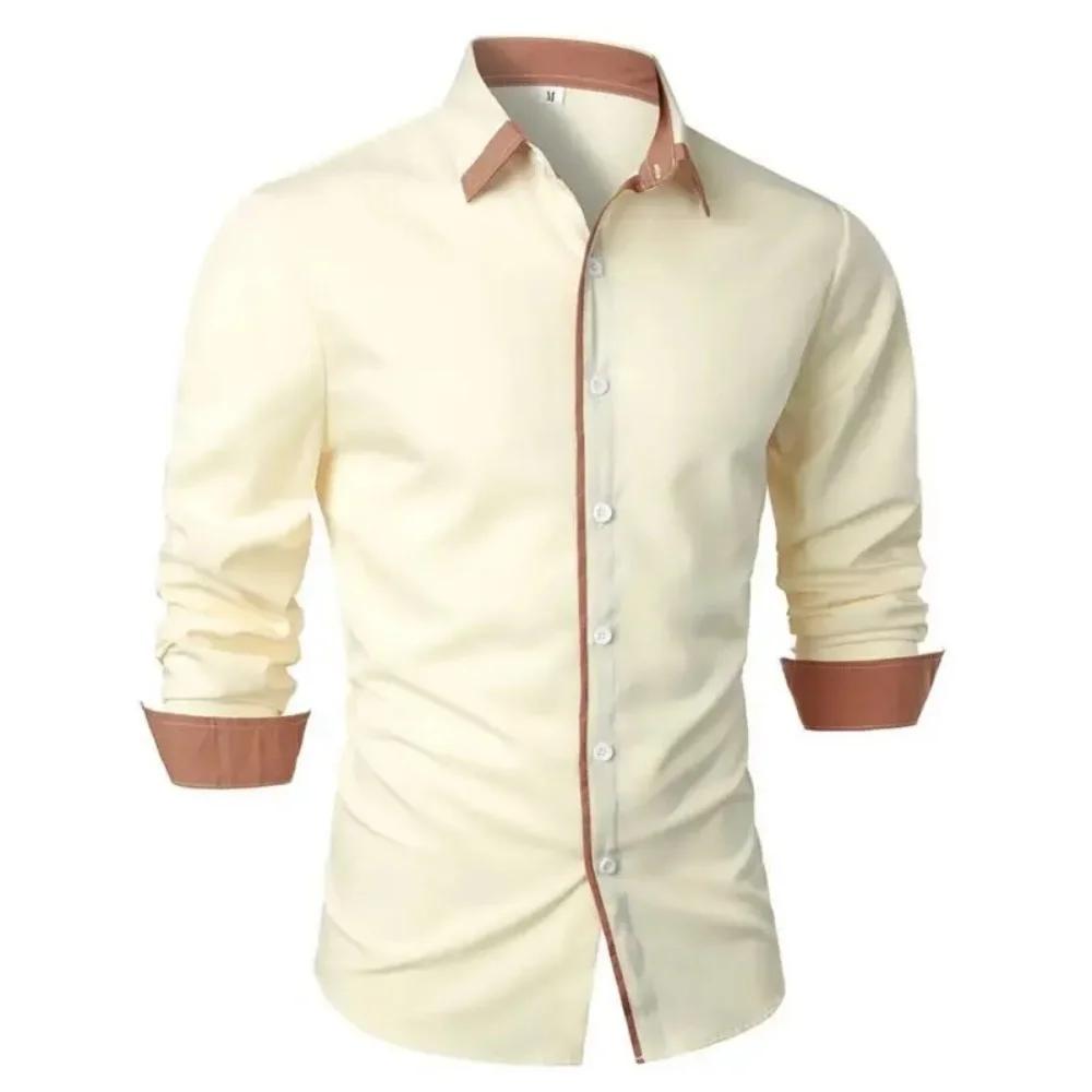Chemise décontractée à manches longues pour homme, color-block, col boutonné, style business, tendan