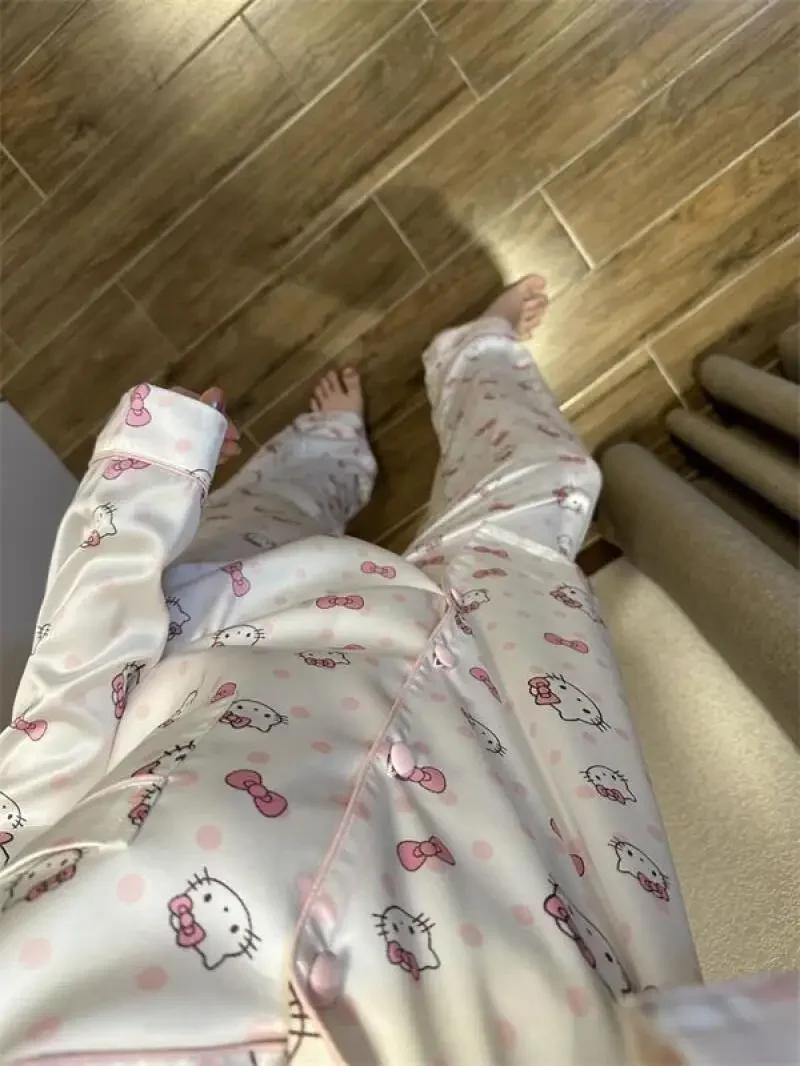 Sanrio – pyjama 2 pièces à pois Hello Kitty, Style princesse, pour femme, ensemble de vêtements de m