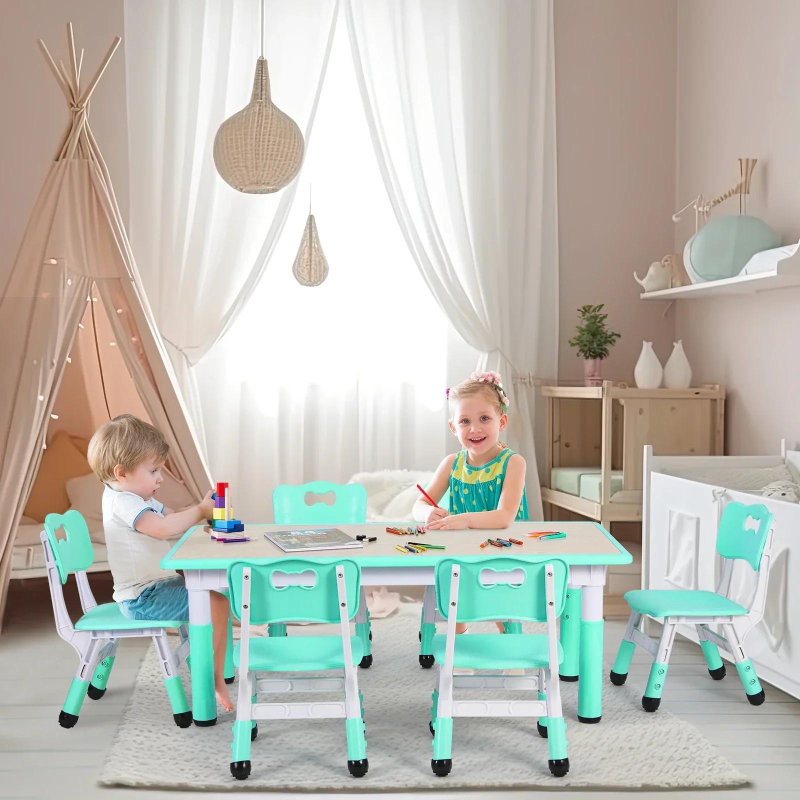 Table rectangulaire pour enfants avec 6 chaises, réglable, multi-activités, bureau d'art et d'artisa