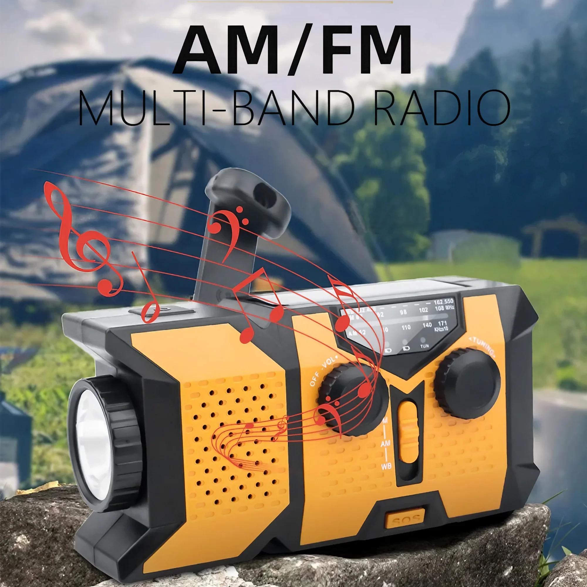Radio solaire d'urgence à manivelle avec lampe de poche LED, radio météo portable AM/FM/NOAA avec ch