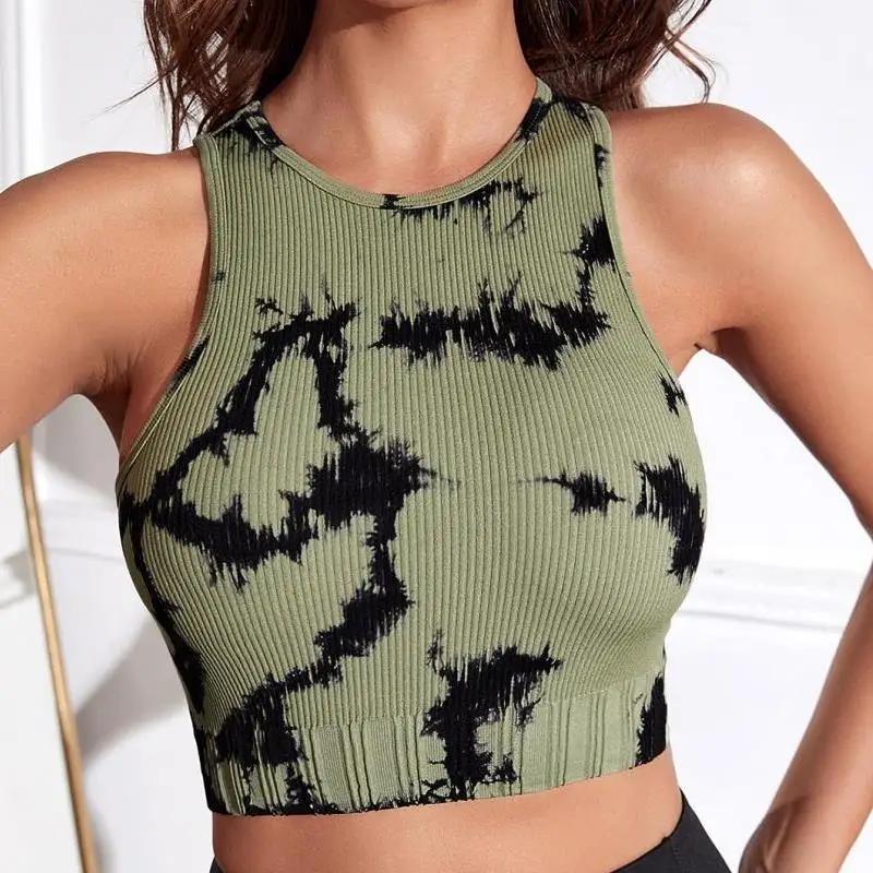Débardeur court femme sans manches décontracté - Top été teinture par nouage style bohème